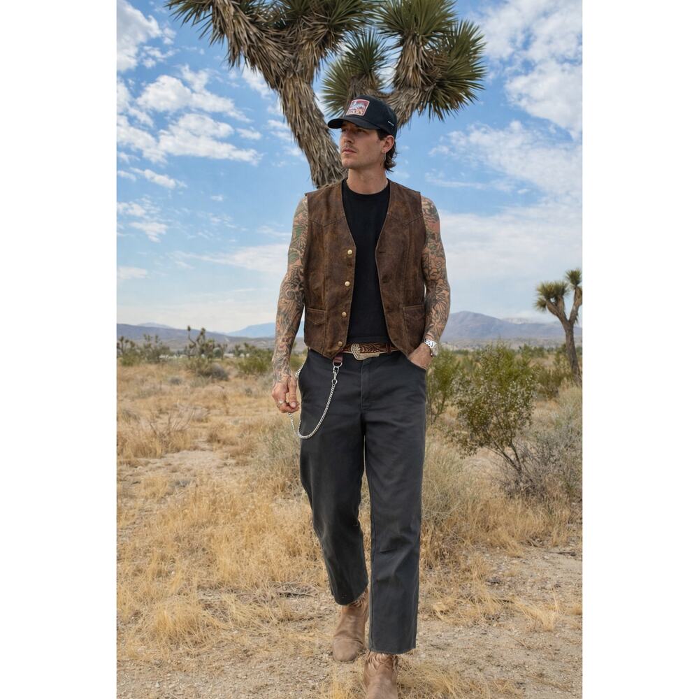 Vintage Brown Leather Biker Vest Eagle Embossed Western Festival Moto Harley Y2K